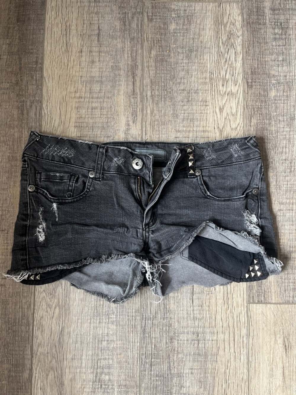 Sneak Peek Black Distressed Denim Shorts with Silver Studs